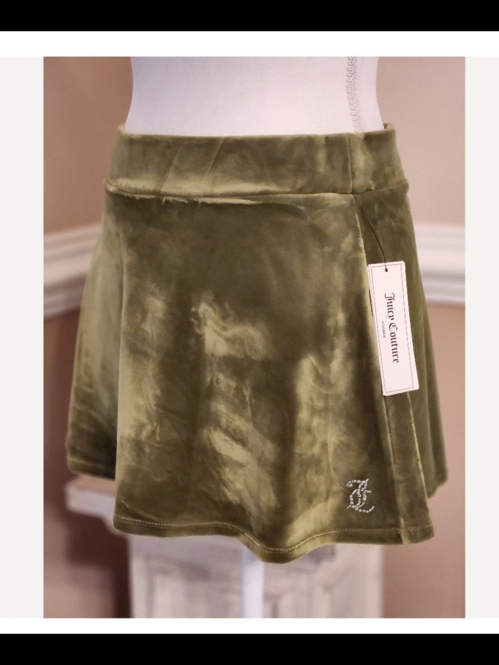 Juicy Couture Olive Green Velvet Mini Skirt
